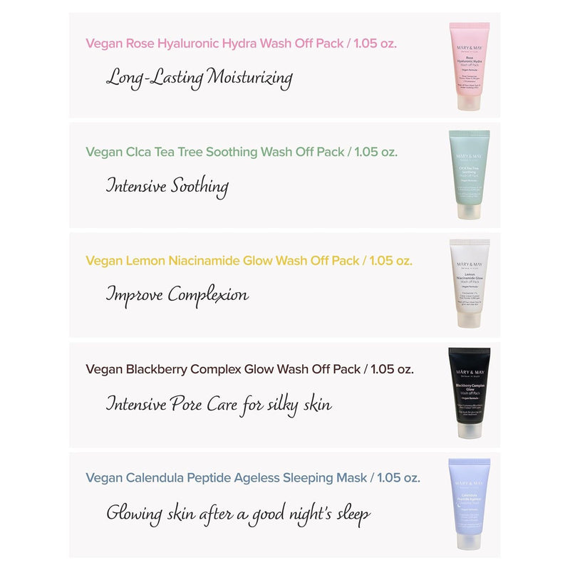AsiaBeautyMall Mary & May Vegan Wash Off Mask Mini Gift Set Face Mask White Smoke