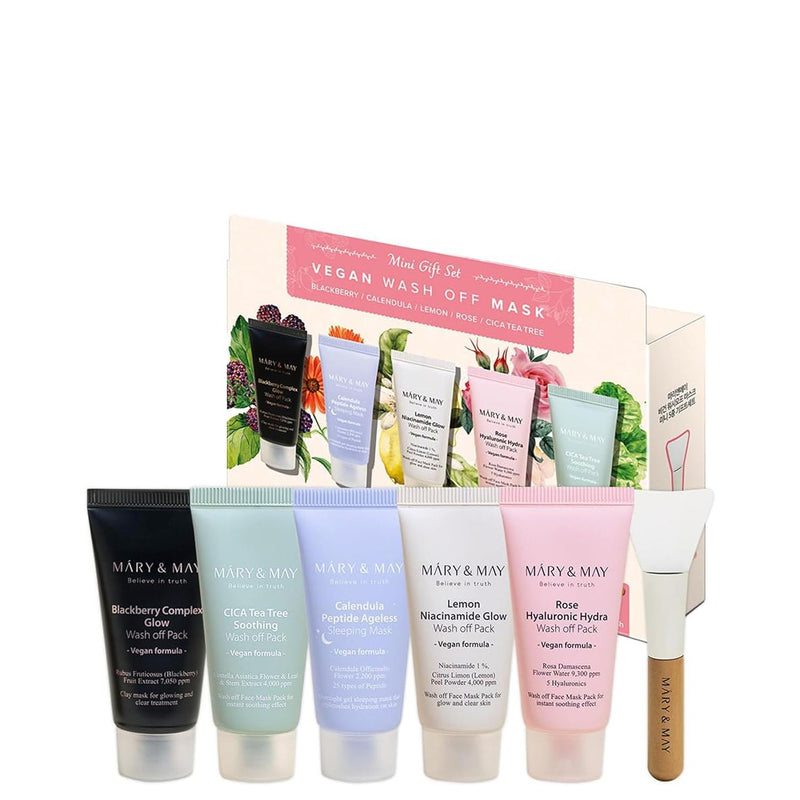 AsiaBeautyMall Mary & May Vegan Wash Off Mask Mini Gift Set Face Mask White Smoke
