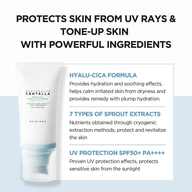 AsiaBeautyMall SKIN1004 Madagascar Centella Hyalu-Cica Water-Fit Sun Serum SPF50+ PA++++ (2-Pack) Sunscreen White Smoke