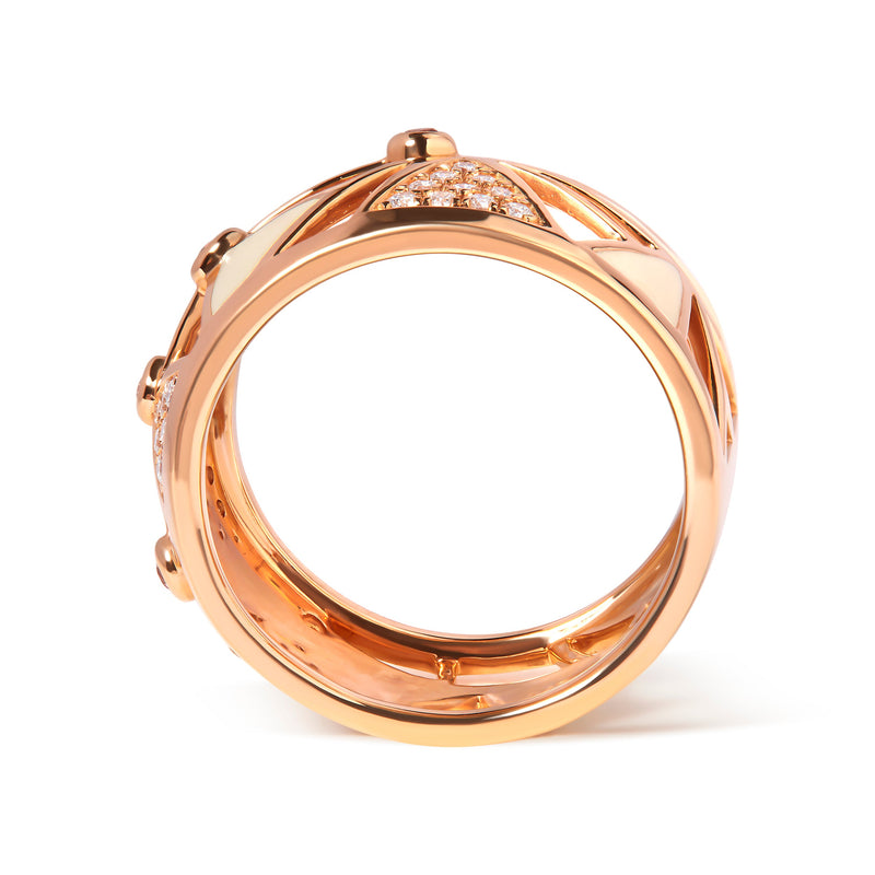 Bids.com 14K Rose Gold 1/3 Cttw Diamond and Pink Tourmaline Cigar Band Ring with White Enamel (G-H Color, SI1-SI2 Clarity) Rings White Smoke 7 / Rose.Gold