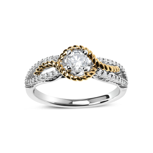 Bids.com 14K Two-Toned Gold Diamond 3/8 Cttw Diamond Split Shank and Beaded Halo Engagement Ring (G-H Color, VS2-SI1 Clarity) - Size 7 Rings White Smoke 7 / YellowWhite.Gold