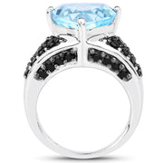 Bids.com 5.49 Carat Genuine Blue Topaz and Black Spinel .925 Sterling Silver Ring Rings White Smoke size 6.00,size 8.00,size 5.00,size 7.00,size 9.00