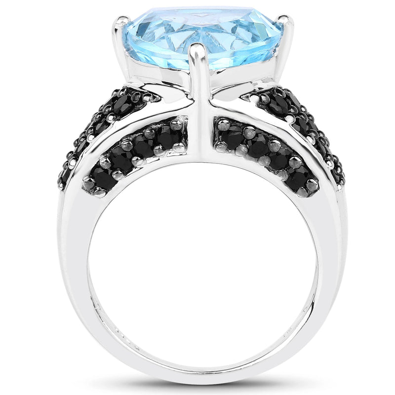 Bids.com 5.49 Carat Genuine Blue Topaz and Black Spinel .925 Sterling Silver Ring Rings White Smoke size 6.00,size 8.00,size 5.00,size 7.00,size 9.00