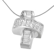 Bids.com 14K White Gold 2 cttw Princess and Baguette Cut Diamond Ribbon Pendant Necklace (H-I, SI-SI2) Necklaces White Smoke White.Gold / 18