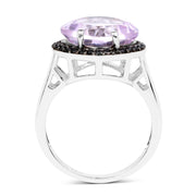 Bids.com 5.50 Carat Genuine Pink Amethyst & Black Spinel .925 Sterling Silver Ring Rings White Smoke size 8.00,size 5.00,size 6.00,size 7.00,size 9.00,size 10.00
