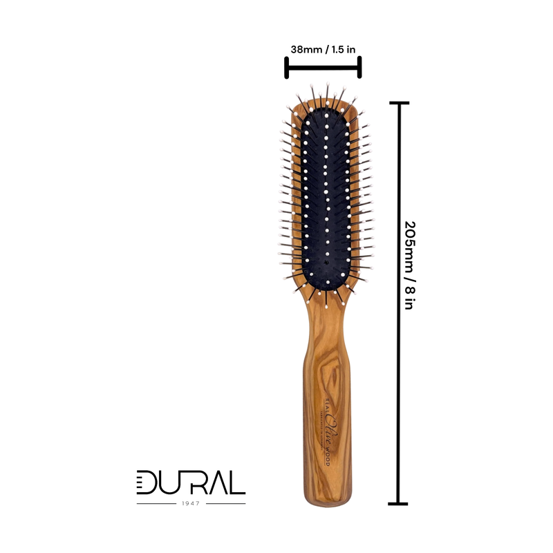 Dural Dural Wooden Rubber Cushion Brush Steel Pins with Plastic Tips Hair Brush Sienna