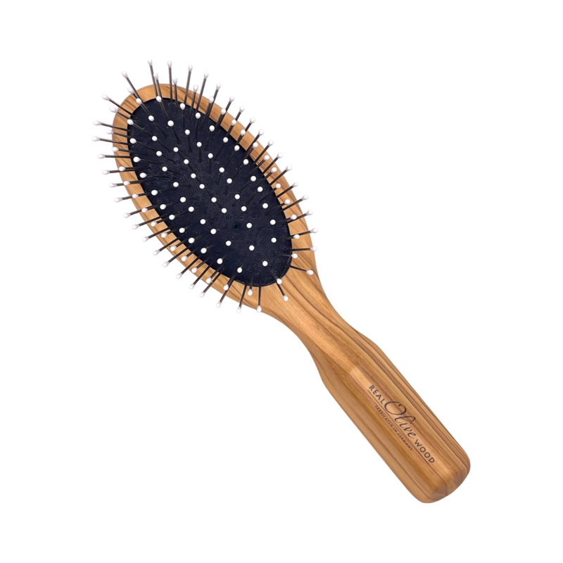 Dural Dural Olive wood hair brush with rubber cushion, steel pins with ball tips Hair Brush Dark Khaki