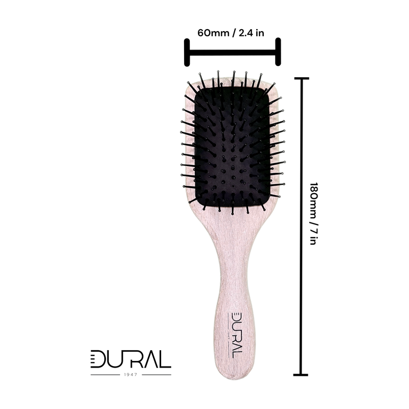 Dural Dural Wooden Paddle Brush small Beech Wood Plastic pins with ball tips Hair Brush Black