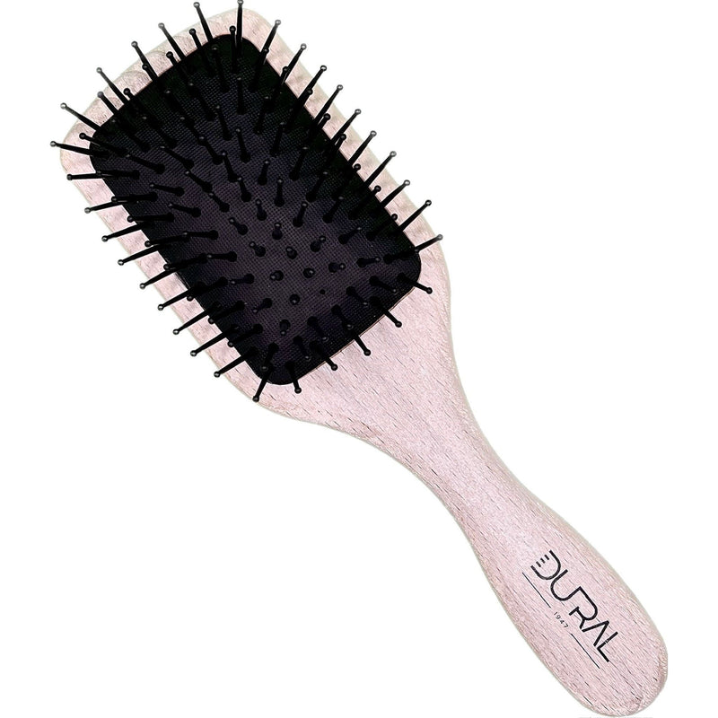 Dural Dural Wooden Paddle Brush small Beech Wood Plastic pins with ball tips Hair Brush Black