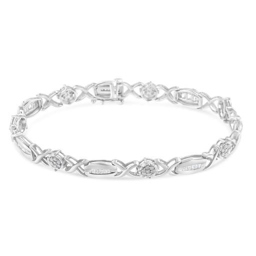Bids.com .925 Sterling Silver 1.0 Cttw Round-Cut and Baguette-Cut Diamond X-Link Bracelet (I-J Color, I1-I2 Clarity) - 7" Bracelets White Smoke White.Sterling Silver / 7