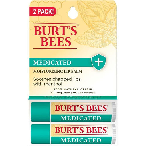 Burt's Bees Burt's Bees Medicated Moisturizing Lip Balm, Cooling Relief for Chapped Lips, 2-Pack Box Lip Balms & Treatments White Smoke