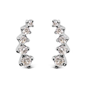 Bids.com 10K White Gold 1/10 Cttw Diamond Journey Style Climber Stud Earrings (H-I Color, I1-I2 Clarity) Earrings White Smoke White.Gold / 0.1