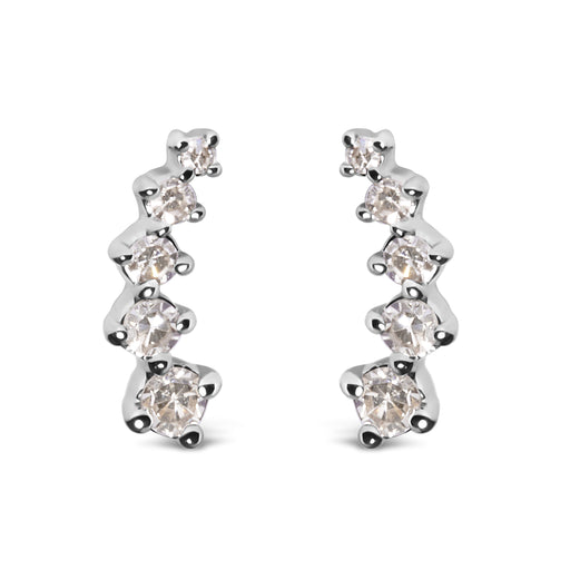 Bids.com 10K White Gold 1/10 Cttw Diamond Journey Style Climber Stud Earrings (H-I Color, I1-I2 Clarity) Earrings White Smoke White.Gold / 0.1