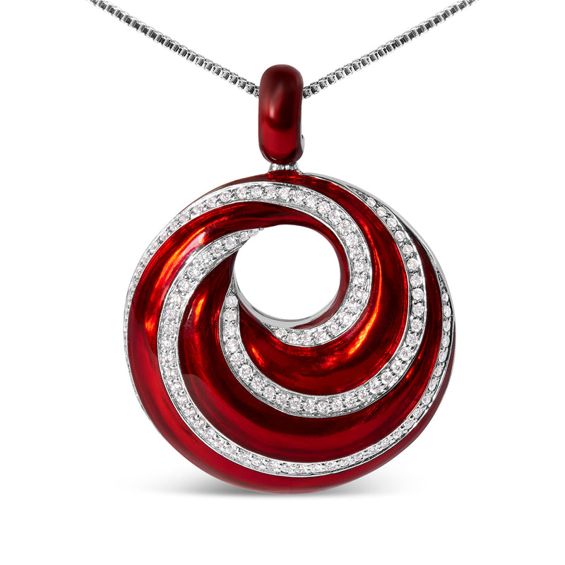 Bids.com .925 Sterling Silver Red Enamel and 1/2 Diamond Endless Swirl Medallion 18" Pendant Necklace (F-G Color, VS1-VS2 Clarity) Necklaces White Smoke White.Sterling Silver / 18