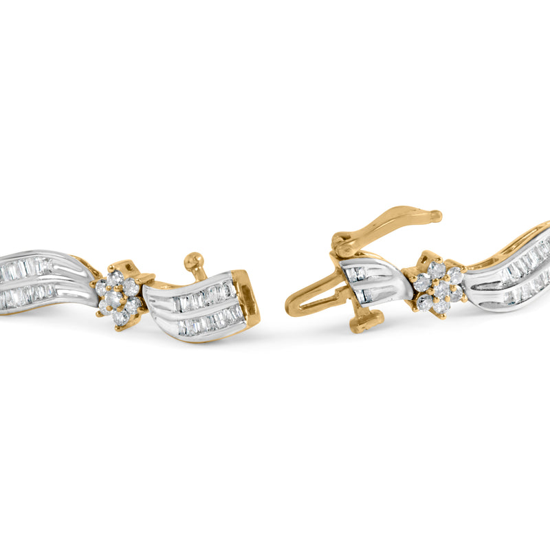 Bids.com 10K Yellow and White Gold 3.00 Cttw Diamond Cluster and Wave Link Bracelet (I-J Color, I1-I2 Clarity) - 7.25" Bracelets White Smoke YellowWhite.Gold / 7.25