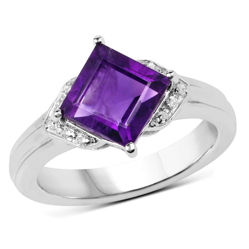 Bids.com 2.55 Carat Genuine Amethyst and White Topaz .925 Sterling Silver Ring Rings White Smoke size 6.00,size 8.00,size 7.00,size 5.00,size 9.00,size 5.50