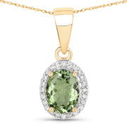 Bids.com 1.27 Carat Genuine Green Tourmaline and White Diamond 14K Yellow Gold Pendant Pendants White Smoke