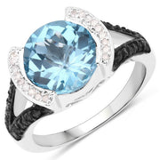 Bids.com "4.99 Carat Genuine Swiss Blue Topaz, White Diamond and Black Diamond .925 Sterling Silver Ring Rings White Smoke size 5.00,size 6.00,size 7.00,size 8.00,size 9.00