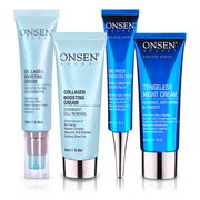 Onsen Secret Double Shift Facial Routine Skin Care Sets Dark Cyan 20ml Collagen Boosting Serum + 20ml Time-Freeze Tenseless Serum + 25ml Collagen Boosting Cream + 25ml Tenseless Night Cream