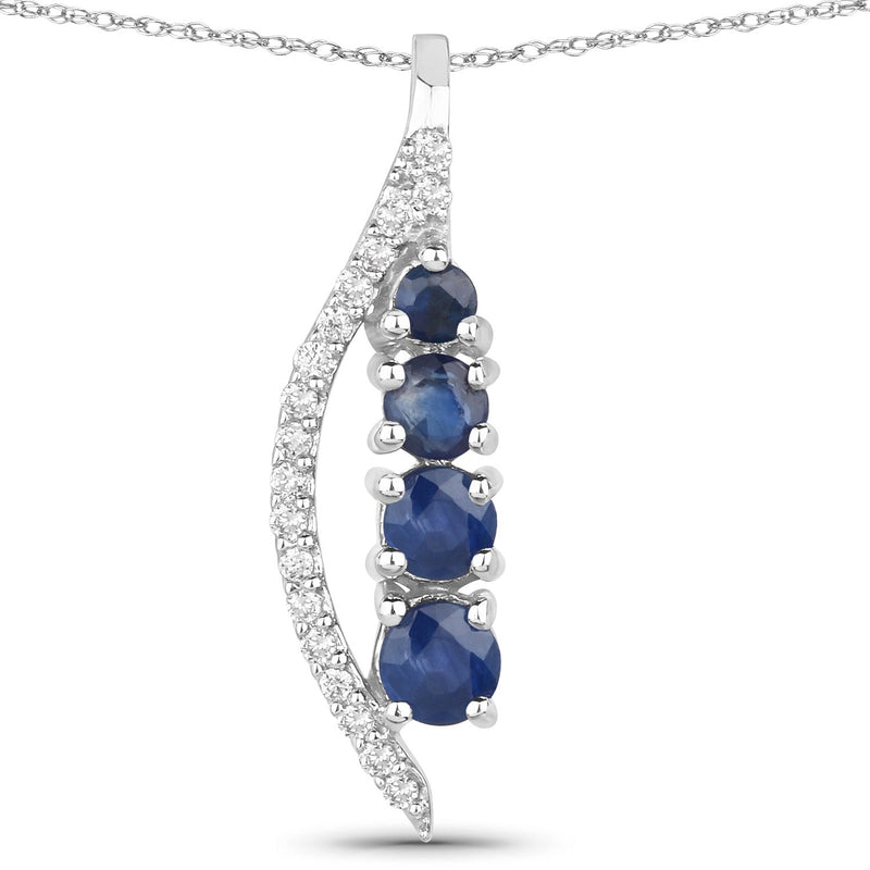 Bids.com 0.40 Carat Genuine Blue Sapphire and White Diamond 14K White Gold Pendant Pendants White Smoke