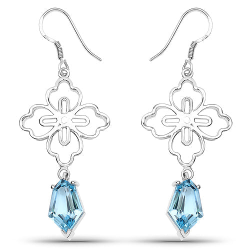 Bids.com 12.82 Carat Genuine Swiss Blue Topaz .925 Sterling Silver Earrings Earrings White Smoke