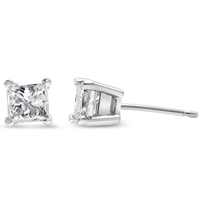 Bids.com AGS Certified 2/5 Cttw Princess Cut Diamond 14K White Gold 4-Prong Solitaire Square Stud Earrings (L-M Color, I1-I2 Clarity) Earrings White Smoke White.Gold / 0.4