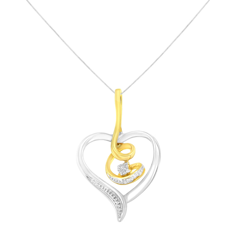 Bids.com Espira 10K Two-Tone Yellow & White Gold .03 Cttw Diamond-Accented Round-Cut Diamond Swirl Open Heart 18" Pendant Necklace (I-J Color, I2-I3 Clarity) Necklaces White Smoke YellowWhite.Gold / 18
