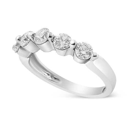 Bids.com 14K White Gold 1.00 Cttw Brilliant Round Cut Diamond 5-Stone Band Ring (H-I Color, SI2-I1 Clarity) - Ring Size 7 Rings White Smoke 7 / White.Gold