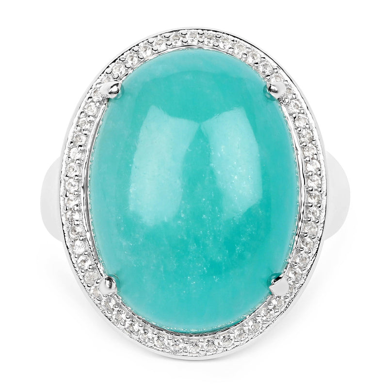 Bids.com 15.09 Carat Genuine Amazanite And White Topaz .925 Sterling Silver Ring Rings White Smoke size 6.00,size 7.00,size 8.00,size 9.00,size 5.00