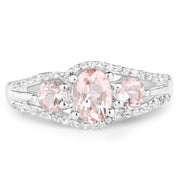 Bids.com 1.34 Carat Genuine Morganite and White Topaz .925 Sterling Silver Ring Rings White Smoke size 6.00,size 7.00,size 8.00,size 9.00,size 5.00