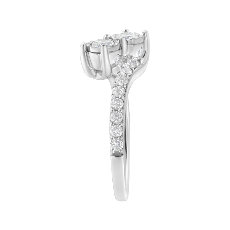 Bids.com 10K White Gold Two-Stone Miracle-Set Diamond Bypass Ring (1 Cttw, H-I Color, I1-I2 Clarity) - Size 6 Rings White Smoke 7 / White.Gold,8 / White.Gold,7.5 / White.Gold,6.5 / White.Gold,6 / White.Gold