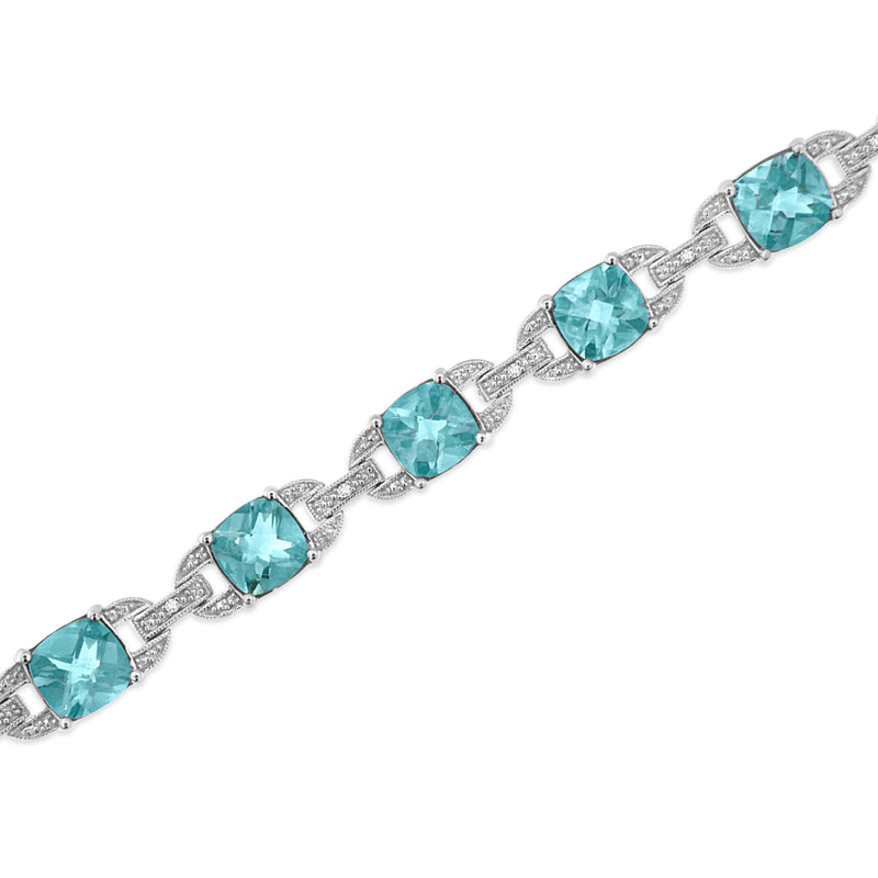 Bids.com .925 Sterling Silver 7x7 mm Cushion Cut Blue Topaz and 1/20 cttw Round Cut Diamond Fashion Tennis Bracelet (I-J Color, I1-I2 Clarity) - 7" Bracelets White Smoke White.Sterling Silver / 7