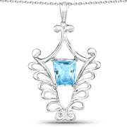 Bids.com 5.68 Carat Genuine Swiss Blue Topaz .925 Sterling Silver Pendant Pendants White Smoke