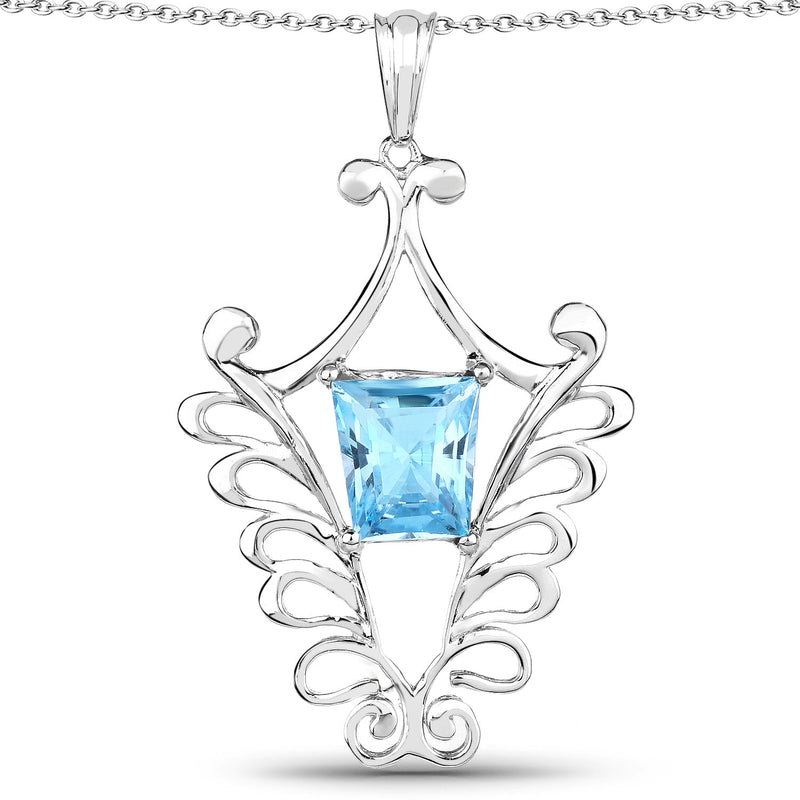 Bids.com 5.68 Carat Genuine Swiss Blue Topaz .925 Sterling Silver Pendant Pendants White Smoke