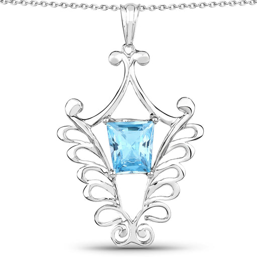 Bids.com 5.68 Carat Genuine Swiss Blue Topaz .925 Sterling Silver Pendant Pendants White Smoke