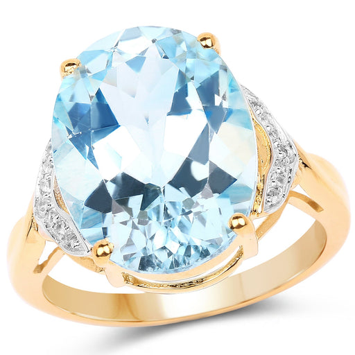 Bids.com 14K Yellow Gold Plated 11.32 Carat Genuine Blue Topaz and White Topaz .925 Sterling Silver Ring Rings White Smoke size 7.00,size 8.00,size 6.00,size 9.00