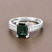 Bids.com 1.91 Carat Genuine Green Tourmaline and White Diamond 14K White Gold Ring Rings Rosy Brown size 6.00,size 7.00,size 8.00,size 9.00