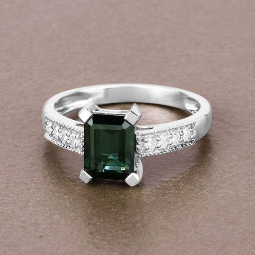 Bids.com 1.91 Carat Genuine Green Tourmaline and White Diamond 14K White Gold Ring Rings Rosy Brown size 6.00,size 7.00,size 8.00,size 9.00