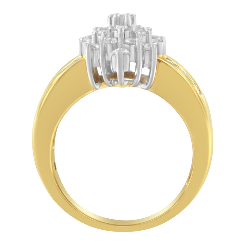 Bids.com 10K Yellow Gold 1.0 Cttw Round & Baguette Cut Diamond Floral Cluster Double-Channel Flared Band Statement Ring (H-I Color, SI2-I1 Clarity) - Size 6-1/2 Rings White Smoke 6 / Yellow.Gold,7 / Yellow.Gold,8 / Yellow.Gold,7.5 / Yellow.Gold,6.5 / Yellow.Gold