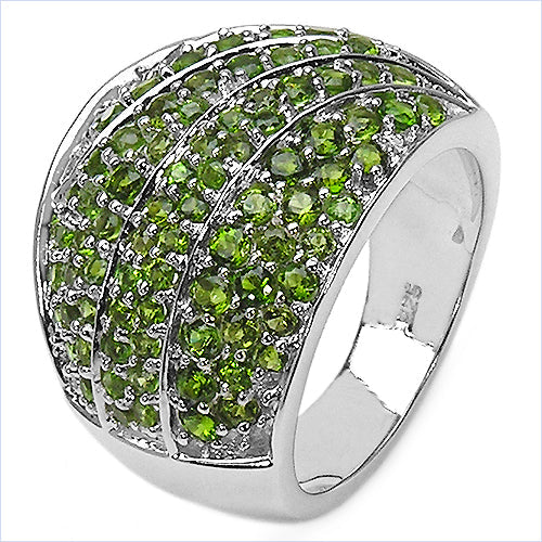 Bids.com 3.16 Carat Genuine Chrome Diopside .925 Sterling Silver Ring Rings White Smoke size 7.00,size 7.50,size 6.00,size 8.00,size 9.00