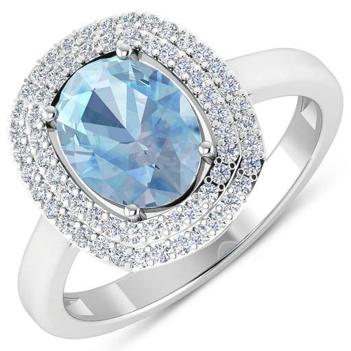 Bids.com 1.72 Carat Genuine Aquamarine and White Diamond 14K White Gold Ring Rings White Smoke size 6.00,size 7.00,size 8.00,size 9.00