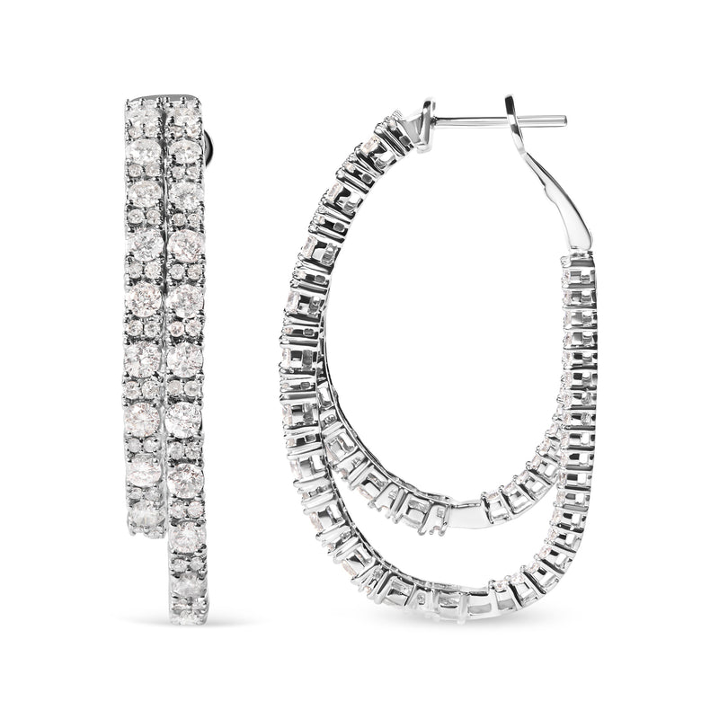 Bids.com 14K White Gold 4.0 Cttw Diamond Asymmetrical Inside Out Double-Hoop Earrings (I-J Color, I1-I2 Clarity) Earrings White Smoke White.Gold / 4