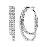 Bids.com 14K White Gold 4.0 Cttw Diamond Asymmetrical Inside Out Double-Hoop Earrings (I-J Color, I1-I2 Clarity) Earrings White Smoke White.Gold / 4