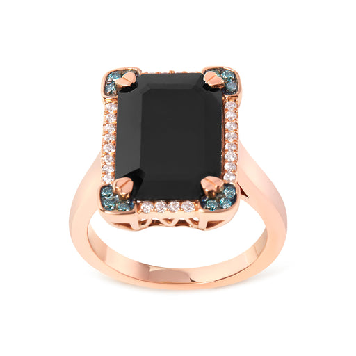 Bids.com 14K Rose Gold 15x10 MM Emerald-Cut Black Onyx and 1/5 Cttw Blue and White Diamond Halo Cocktail Ring (G-H Color, SI1-SI2 Clarity)- Size 7 Rings White Smoke 7 / Rose.Gold
