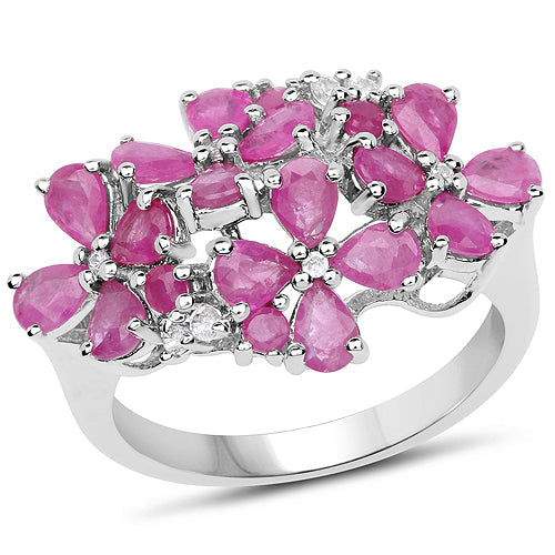 Bids.com 3.51 Carat Genuine Ruby and White Zircon .925 Sterling Silver Ring Rings White Smoke size 6.00,size 7.00,size 8.00,size 5.00,size 9.00