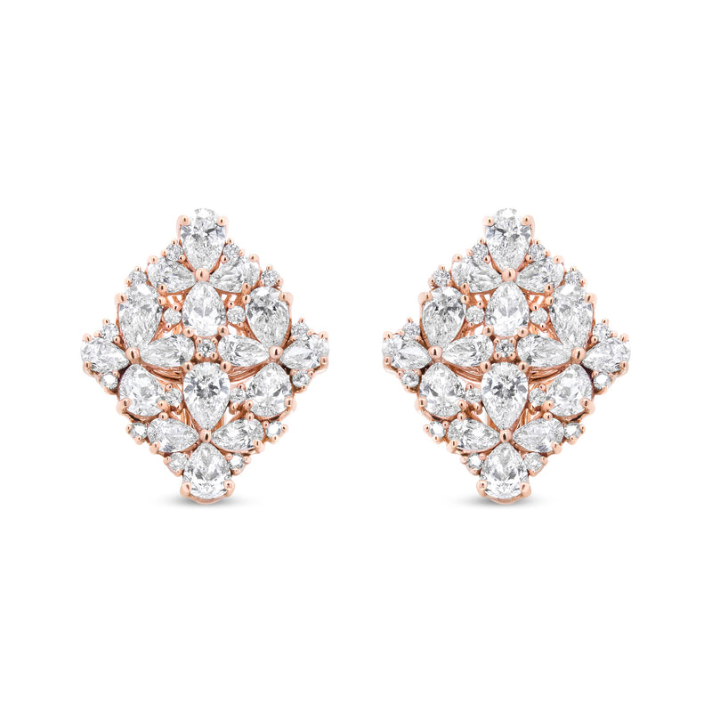 Bids.com 18K Rose Gold 8 1/3 Cttw Pear and Round Diamond Floral Cluster Omega Earrings (F-G Color, VS1-VS2 Clarity) Earrings White Smoke Rose.Gold / 8.36