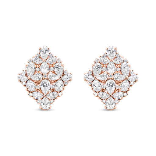 Bids.com 18K Rose Gold 8 1/3 Cttw Pear and Round Diamond Floral Cluster Omega Earrings (F-G Color, VS1-VS2 Clarity) Earrings White Smoke Rose.Gold / 8.36