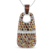 Bids.com .925 Sterling Silver Brown Enamel 1 Cttw White and Brown Diamonds and  1.5mm Yellow and Orange Sapphire Gemstones Statement 18" Pendant Necklace (Brown and F-G Color, VS1-VS2 Clarity) Necklaces White Smoke White.Sterling Silver / 18