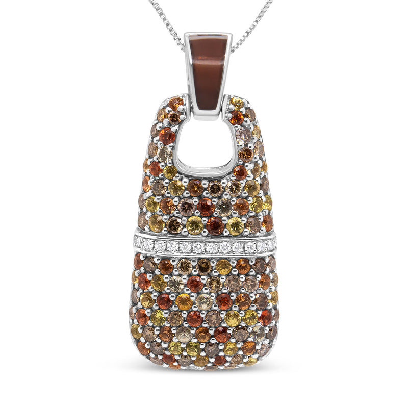 Bids.com .925 Sterling Silver Brown Enamel 1 Cttw White and Brown Diamonds and  1.5mm Yellow and Orange Sapphire Gemstones Statement 18" Pendant Necklace (Brown and F-G Color, VS1-VS2 Clarity) Necklaces White Smoke White.Sterling Silver / 18