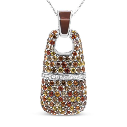 Bids.com .925 Sterling Silver Brown Enamel 1 Cttw White and Brown Diamonds and  1.5mm Yellow and Orange Sapphire Gemstones Statement 18" Pendant Necklace (Brown and F-G Color, VS1-VS2 Clarity) Necklaces White Smoke White.Sterling Silver / 18